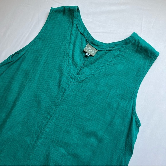 NICHE NILGUN DERMAN green textured lagenlook draped sharkbite tunic mini dress - Picture 5 of 7